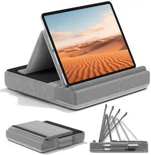 KDD Tablet Pillow Stand, Multi-Angle Viewing Ipad Holder for Lap, Bed and Desk, Foldable Soft Pad Dock with Stylus Mount Compatible with Ipad Pro 12.9, 10.5, 11, Air, Mini, Phones, Books, E-Reader KDD Tablet Pillow Stand, Multi-Angle Viewing Ipad Holder for Lap, Bed and Desk, Foldable Soft Pad Dock with Stylus Mount Compatible with Ipad Pro 12.9, 10.5, 11, Air, Mini, Phones, Books, E-Reader