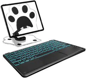 TopPerfekt for Bluetooth Keyboard Touchpad Built, Cute Tablet Stand Adjustable & Foldable, Wireless Rechargeable Bluetooth for iPad, iPad Pro/Mini/Air, Samsung Xiaomi Tablets, etc - Black