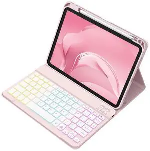 Akkerds for iPad A16 Case with Keyboard - 7 Colors Backlit Keyboard for iPad 10th Generation/iPad Air 11 Inch - Wireless Folio Cover for iPad Air 10.9 Inch/iPad Pro 11 Inch 2022/2021/2020 (Pink)