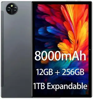 M6 10" Android 15 Tablet, 12GB RAM + 256GB ROM + 1TB Expandable, 8000mAh Battery Tablets, IPS 1920x1200 Display, 5G Wi-Fi, BT5.0, Dual Speakers  Portable Tablet for Work, Learning & Kids (Gray)