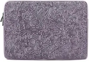 Canvaslove Embossing Floral Pattern PU Leather Laptop Sleeve Case with Pocket (Purple PU, 15 inch-15.6 inch)