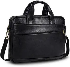 Faux Leather Messenger Bag for Men 17-17.3 Inch: Laptop Bag Briefcase Computer Handbags Shoulder Crossbody Bag with Padded Laptop Sleeve for Work College Travel, PU Black