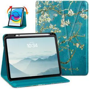 DTTO Rotating Case for iPad (A16) 11th Generation 11 Inch 2025, iPad 10th Generation 10.9 Inch 2022, 360 Degree Swiveling Premium Leather Folio Stand Cover with Pencil Holder, Blossom
