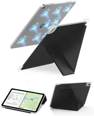 Feams Y Fold Folio for iPad Air 11-inch M3 2025 / M2 2024, iPad Air 5th/4th Generation 2022/2020 10.9 Inch, Y-Shaped Stand Magnetic Attachment Back Cover with Magnetic Clasp & Auto Sleep, Black