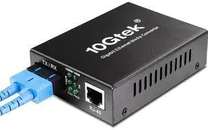 Fiber to Ethernet Media Converter, Gigabit Single Mode Dual SC Converter, Built-in Fiber Module up to 20km, Dual SC to 10/100/1000M RJ45, SMF, 1310nm