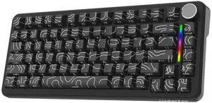 linkerfoo Lf82 Wireless Mechanical Gaming Keyboard 75% Layout with Knob,Customizable Hot Swappable Blueberry Switch, 2.4Ghz/USB-C/BT5.0, Gasket Mount with Side Double Shot PET Keycaps, Win/Mac, Black