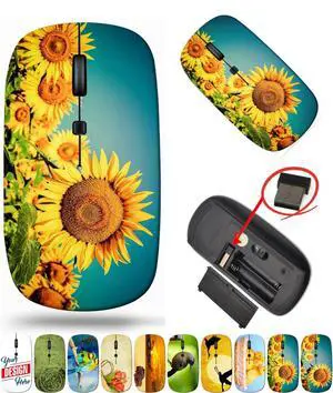maizi Mouse Wireless for Mac Computer Personal Laptop, Mice Wireless Image ID: 30002156 Sunflower Field Under Lightweight 2.4G with USB Receiver Printed in USA
