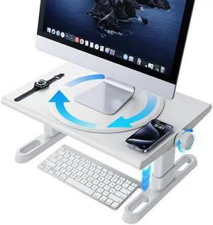 NIFBANG Monitor Stand Riser for Desk,360°Rotation Freely Height Adjustable by Knob,4.4-5.8 Inches,Ergonomic Monitor Stand Mount, Desktop Monitor Stands Riser for Computer,Laptop,Printer,Tv,White