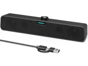 Computer Soundbar Speakers for Desktop PC Mac, USB Plug-in, Wired, External Speakers for Laptop Desk Monitor, RGB Gaming Sound bar with HD Stereo Loud Sound, Punchy Bass, Volume Knob, USB C Adapter