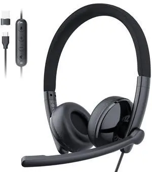 EMEET HS50 Wired Headset with Mic, On-Ear Computer Headphones with Noise Cancelling Microphone, USB-A/USB-C, Adjustable Design, in-line Control for Home Office Online Class Teams Zoom, All Day Comfort
