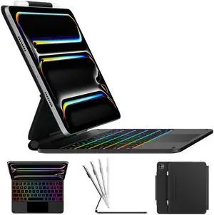 typecase Edge Keyboard Case for iPad Pro 11-inch (M5/M4, 2025/2024), Easy-Set Floating Magnetic Stand, Magic-Style Keyboard with 11 Colors Backlight, Multi-Touch Trackpad, Pencil Holder, Black