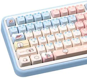 COOMICKEY PBT Keycaps, Cat Keycaps 60 65 75 100 Percent, Dye-Sublimation Custom Key caps, Pink Blue 140 Keys Set, Mao Profile Cute Keycasp for Cherry Gateron MX Switche Keyboard