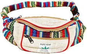 Himalayan Craft Hemp Backpack  Large Multi Pockets, Travel Back Pack, Laptop Unisex, Cotton Stripe Nepali, Festival, Hiking, 13 Inch (2 Large & 2 Bottle Space Pockets