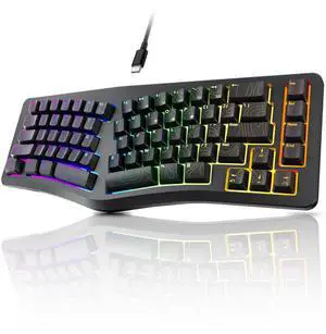 7KEYS Wired Ergonomic Keyboard, Compact Mini Split Keyboard 69 Keys, 14+ RGB Backlight, Detachable USB Type-C Cable, Natural and Comfortable Typing for Desktop Windows PC Laptop MAC (Black)