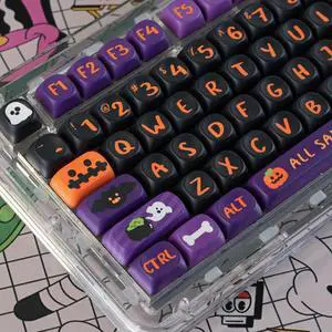 COOMICKEY Cute Keycaps Halloween Theme Black Cat Keycap Set, Dye Sub PBT Custom Key caps 130 Keys Anime MOA Profile Key caps Keyboard for Gateron MX Switches Mechanical Keyboard