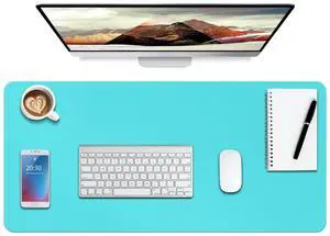 Boutilon Leather Desk Pad Protector,Non-Slip Mouse Pad,Laptop Desk Pad,Office Mouse Mat,Waterproof Leather Desk Blotter,Desk Writing Pad for Office and Home (XXL-Bright Blue,47.2"x 17")