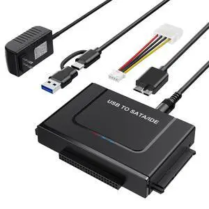 USB to SATA Adapter, Hard Drive Reader IDE to USB Adapter Data Converter for 2.5 3.5 HDD SSD with 12/2A Power Adapter