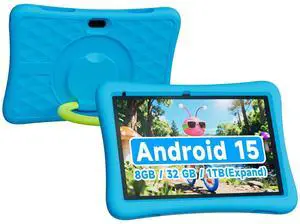 ZZB 10 Inch Android 15 Tablet for Kids with Case, 8GB (3+5 Extended) RAM + 32GB Storage (Supports 1TB Micro SD), 6000mAh Long Battery, Dual Cameras, Android Tablets Tablets for Kids