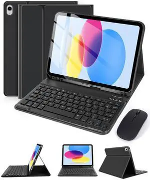 kantaj for iPad 11th (A16) 2025/10th 2022 Generation Case with Keyboard Mouse Set, Wireless Keyboard Case with Mouse for iPad 11-in 11th Gen/10.9-in 10th Gen, Detachable, Bluetooth, Pencil Holder, BK