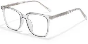 ANRRI Oversized Square Blue Light Glasses for Women Men, Thick Frame Computer Glasses, Anti Eyestrain, UV Protection Gaming Grey Eyewear