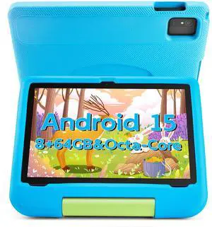 Kids Tablet 10 inch, Android 15 Tablet, Educational Tablets for Kids with HD Touchscreen, 8GB+64GB Expandable Storage, 5000mAh Battery, Parental Control and Kids Learning Space