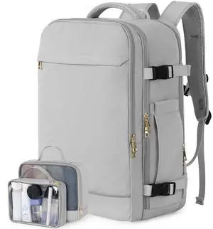 Sinaliy Travel Backpack, 40L 17 inch Laptop Travel Backpack Carry on Flight Approved, Personal Item Travel Bag, Waterproof Backpack for College, School, Business, Weekend, Work, Gray