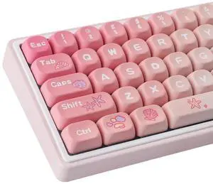 Tsungup PBT MOA Keycaps,131 Keys Cute Pink&Blue Dream Beach Custom Keycaps,Dye Sub Key Caps Keyboard Keycap Set for MX Switches Mechanical