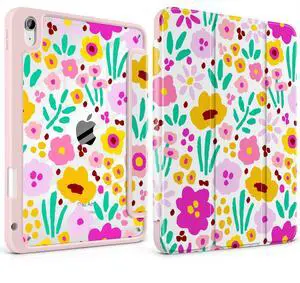 MEEgoodo Case for iPad Air 11 inch M3 2025 / M2 2024,for iPad Air 5th / 4th Generation Case 10.9 inch 2022/2020, Tablet Cover with Acrylic Transparent Back Shell, Pink Lilac Flowers
