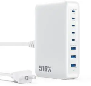 USB C Charger Block 515W[2025 Upgraded] GaN IV 8 Port Fast Charging Station Hub,Dual PD 100W USB C Laptop Charger Compatible with MacBook Pro/Air,iPad,iPhone 16/15,Galaxy S23/S24 Steam Deck Dell XPS