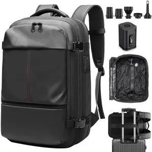 Vacuum Backpack Travel, Vacuum Compression Travel Backpack with Pump, Water Resistant & TSA Anti Theft, Ideal for Travel/Camping/Laptop (With Electric Air Pump & Black)