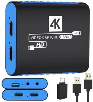 Capture Card for OBS Twitch Game Live Streaming and Recording with 4K Pass-Through,USB3.0 1080P 60FPS HDMI Capture Cam Link for Switch,PS4/5,Xbox,DSLR,Compatible with Windows/Mac