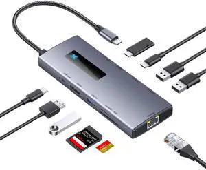 GOAKICHGO USB C Docking Station HDMI Display, 10-in-1,Laptop Multiport Adapter, USB A and C 3.0 Ports, SD/Micro SD Card, PD100W Fast Charging, Compatible with MacBook/Dell/HP/Lenovo ThinkPad/Surface
