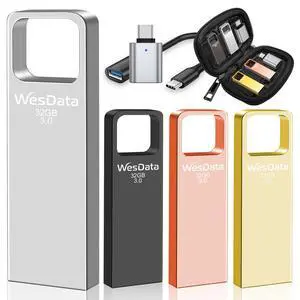WesData 32GB USB 3.0 Flash Drive 4-Pack with USB C Adapters, Metal Mini Design, 100MB/s Read Speed, Storage Case Included, Pink Gold Gray Silver WesData 32GB USB 3.0 Flash Drive 4-Pack with USB C Adapters, Metal Mini Design, 100MB/s Read Speed, Storage Case Included, Pink Gold Gray Silver