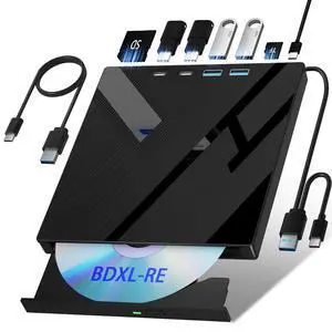Wbacon 7 in 1 External Blu Ray Drive, External Blueray/DVD Drive for PC with SD/TF Port Blu Ray Burner, Support 100G Disc R/W for PC External Blu Ray Drive for Windows Linux MacOS Laptop Desktop Wbacon 7 in 1 External Blu Ray Drive, External Blueray/DVD Drive for PC with SD/TF Port Blu Ray Burner, Support 100G Disc R/W for PC External Blu Ray Drive for Windows Linux MacOS Laptop Desktop