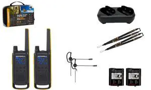 Motorola Solutions Talkabout, Portable FRS, T475 Two Way Radio 2 Pack Walkie Talkies Black/Yellow 22 Channels PTT Earpieces with Additional Dual Drop-in Charger Motorola Solutions Talkabout, Portable FRS, T475 Two Way Radio 2 Pack Walkie Talkies Black/Yellow 22 Channels PTT Earpieces with Additional Dual Drop-in Charger