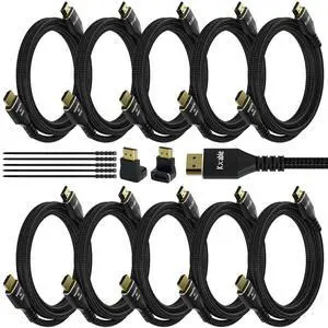 4K HDMI Cable 15 Feet (10 Pack), Ultra HD HDMI 2.0 Cable, Nylon Braided & Gold-Plated Connectors, 4K @ 60Hz, 2K,1080P, HDCP 2.2, ARC, Bulk HDMI Cables for Laptop, Monitors, HDTV, PS5, Xbox One & More 4K HDMI Cable 15 Feet (10 Pack), Ultra HD HDMI 2.0 Cable, Nylon Braided & Gold-Plated Connectors, 4K @ 60Hz, 2K,1080P, HDCP 2.2, ARC, Bulk HDMI Cables for Laptop, Monitors, HDTV, PS5, Xbox One & More