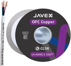 JAVEX 14/4 4 Conductor UL13 CL3R Speaker Wire (500 FT), 14-Gauge AWG Bare Copper Riser/in-Wall & Outdoor/In-Ground (Direct Burial) for Security, Control and Alarm System Installation, White JAVEX 14/4 4 Conductor UL13 CL3R Speaker Wire (500 FT), 14-Gauge AWG Bare Copper Riser/in-Wall & Outdoor/In-Ground (Direct Burial) for Security, Control and Alarm System Installation, White