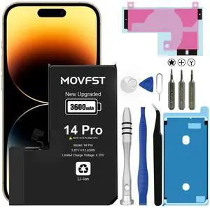 MOVFST Replacement Battery for iPhone 14 Pro,3600mAh Li-ion Polymer High Capacity Battery Fit for iPhone 14 Pro Model A2890 A2650 A2889 A2892 with Repair Tool Kits MOVFST Replacement Battery for iPhone 14 Pro,3600mAh Li-ion Polymer High Capacity Battery Fit for iPhone 14 Pro Model A2890 A2650 A2889 A2892 with Repair Tool Kits