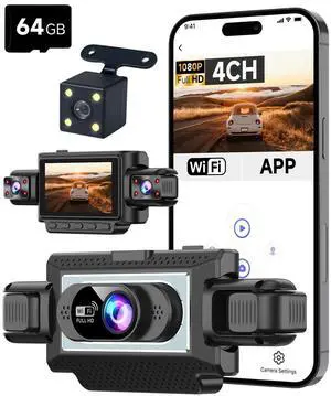 XGU 4 Channel Dash Cam Front and Rear Inside, 4-Way Car Camera with 8 IR Night Vision, 360 View Full Protection, App Control, Parking Monitor, G-Sensor, Loop Recording, Free 64GB TF Card XGU 4 Channel Dash Cam Front and Rear Inside, 4-Way Car Camera with 8 IR Night Vision, 360 View Full Protection, App Control, Parking Monitor, G-Sensor, Loop Recording, Free 64GB TF Card