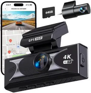 True 4K Front & 2.5K Rear Dash Cam with WiFi & GPS, Smart App Control Dash Camera for Cars, Dual Dashcam with Night Vision, 170 Wide Angle, Parking Monitor, 64GB Card Included True 4K Front & 2.5K Rear Dash Cam with WiFi & GPS, Smart App Control Dash Camera for Cars, Dual Dashcam with Night Vision, 170 Wide Angle, Parking Monitor, 64GB Card Included