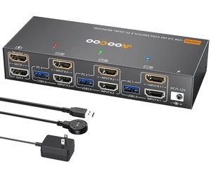 HDMI KVM Switch 2 Monitors 3 PC, 4K@60Hz Dual Monitor KVM Switches with EDID Simulator, USB 3.0 Port,Wired Remote,Power Adapter and 3 USB3.0 Cables Included HDMI KVM Switch 2 Monitors 3 PC, 4K@60Hz Dual Monitor KVM Switches with EDID Simulator, USB 3.0 Port,Wired Remote,Power Adapter and 3 USB3.0 Cables Included