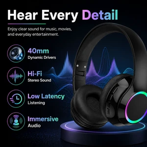 CYSRALFC Bluetooth Headphones, Over Ear Wireless Headphones, RGB Light, Foldable Lightweight Headset with Microphone, Wireless Headphones for Cell Phone, Music, Gaming, School, Home Offi CYSRALFC Bluetooth Headphones, Over Ear Wireless Headphones, RGB Light, Foldable Lightweight Headset with Microphone, Wireless Headphones for Cell Phone, Music, Gaming, School, Home Offi