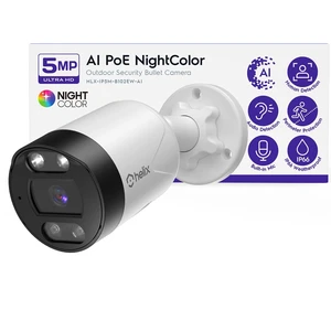 Helix 5MP Outdoor IP Security PoE Camera, Human Detection, NDAA Compliant, IP Surveillance Bullet, 2-Way Audio, Support 256GB MicroSD, 98ft Night Color Vision, Deterrent, HLX-IP5M-B102EW-AI Helix 5MP Outdoor IP Security PoE Camera, Human Detection, NDAA Compliant, IP Surveillance Bullet, 2-Way Audio, Support 256GB MicroSD, 98ft Night Color Vision, Deterrent, HLX-IP5M-B102EW-AI