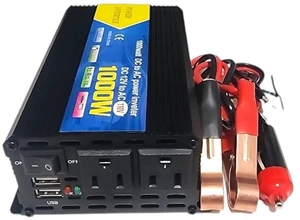 1000W DC to AC High-Power Inverter 12V to 110V/120V Converter with Dual USB Ports, Dual AC Outlets, Cigarette Lighter Adapter, Battery Cable for Cars, Trucks, RVs, Camping,Home Backup (Black, 1000W) 1000W DC to AC High-Power Inverter 12V to 110V/120V Converter with Dual USB Ports, Dual AC Outlets, Cigarette Lighter Adapter, Battery Cable for Cars, Trucks, RVs, Camping,Home Backup (Black, 1000W)