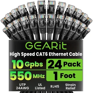 GEARit Cat6 Patch Cables Cat 6 Ethernet Cable 1 ft 24-Pack Black GEARit Cat6 Patch Cables Cat 6 Ethernet Cable 1 ft 24-Pack Black