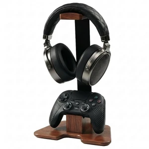 Vruelia Gaming Headset and Controller Stand, Walnut Wood Vruelia Gaming Headset and Controller Stand, Walnut Wood