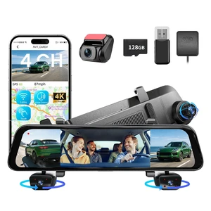 12'' Rear View Mirror Camera,4 Channel Mirror Dash Cam 4K+3x1080P,Dash cam Front Rear Inside Back up Camera,WiFi,GPS,Voice Control,8IR Night Vision,Parking Monitor,Free 128GB SD 12'' Rear View Mirror Camera,4 Channel Mirror Dash Cam 4K+3x1080P,Dash cam Front Rear Inside Back up Camera,WiFi,GPS,Voice Control,8IR Night Vision,Parking Monitor,Free 128GB SD