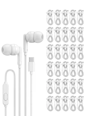 Pearl 30-Pack USB C Headphones Wired, Type C Earbuds for iPhone 17 16 15 Pro Max Plus, iPad, Android, Individually Wrapped Bulk Wired Earbuds USB C No Microphone for School Classroom Lab, White Pearl 30-Pack USB C Headphones Wired, Type C Earbuds for iPhone 17 16 15 Pro Max Plus, iPad, Android, Individually Wrapped Bulk Wired Earbuds USB C No Microphone for School Classroom Lab, White