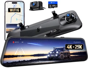 Pelsee S12 Native 4K + 2.5K Mirror Dash Cam, 64GB Card Included, GPS Pelsee S12 Native 4K + 2.5K Mirror Dash Cam, 64GB Card Included, GPS