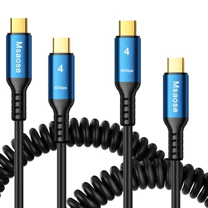 Thunderbolt 4 USB C Coiled Cable Compatible 3.3FT 2Pack, 40Gbps Data, 240W Charging, 8K@60Hz, 4K@144Hz for iPhone 15/16/17/18, Mac mini M4, Samsung, SSD, eGPU, Car Charger/CarPlay/Tethering Thunderbolt 4 USB C Coiled Cable Compatible 3.3FT 2Pack, 40Gbps Data, 240W Charging, 8K@60Hz, 4K@144Hz for iPhone 15/16/17/18, Mac mini M4, Samsung, SSD, eGPU, Car Charger/CarPlay/Tethering